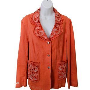 MOFFI International Vintage Tailored Women's Plus Size Orange Denim Jacket